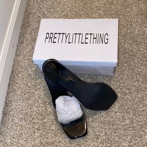 Black Square Toe Clear Mules-5 boys 7 woman